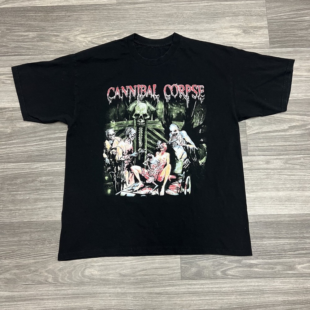 Cannibal Corpse T-Shirt‎ Mens L Black Butchered at Birth Death Metal Band Tee